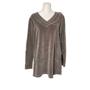 Soft Surroundings Velour Sweatshirt‎ Tunic Pullover Taupe Women Medium Soft Cozy